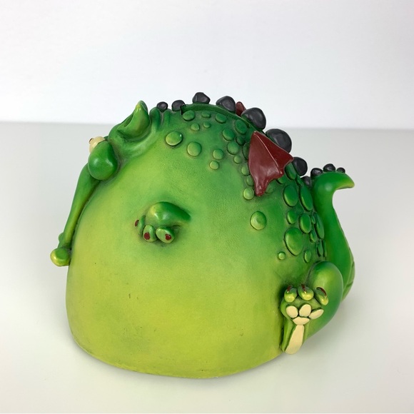 Vintage Chubby Quirky Green Dragon Piggy Bank Paolo Chiari Adorable Derpy Read - Picture 2 of 16